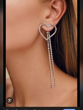 BHLDN SHASHI Silver Crystal Heart Drop Earrings